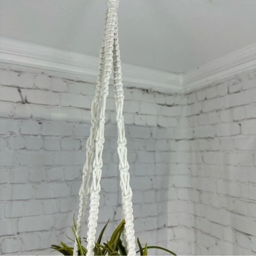 Lot of 4 Macrame Plant Hangers‎ Off White Cotton Boho Beaded Indoor Outdoor NEW
